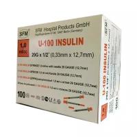 Шприц SFM инсулиновый (3-х комп.) 1 мл U100 интегрирированная игла 29G (0,33х12,7) упаковка 100шт