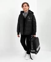 Куртка с отстегивающимся капюшоном черная Gulliver, для мальчиков, р.140, мод.223GSBC4101