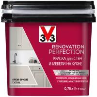 Краска акриловая V33 Renovation Perfection для стен и мебели на кухне влагостойкая моющаяся полуматовая Крем-брюле 0.75 л