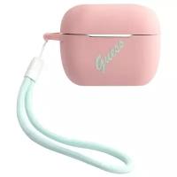 Чехол со шнурком CG Mobile Guess Silicone case Script logo with cord для AirPods Pro, цвет Розовый/Мятный (GUACAPLSVSPG)