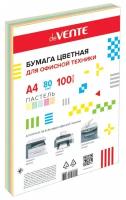 Бумага цветная, А4, 80г, deVente 5 цветов, пастель, 100л