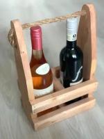 Деревянный ящик-подставка для переноски бутылок вина (винный держатель (холдер), винница), подарочный, декоративный, WH-001