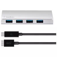 USB-концентратор Belkin USB 3.0 4 Port Hub + USB-C Cable, разъемов: 4, silver