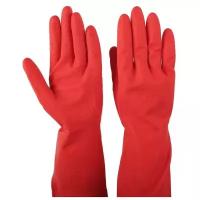 Красные хозяйственные латексные перчатки с длинными манжетами (размер L) (цвет не указан)