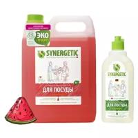 Synergetic Набор: антибактериальный гель для мытья посуды Сочный арбуз 5 л, гель для мытья посуды Алоэ вера 500 мл