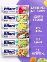 Протеиновые батончики без сахара Effort protein неглазированные ассорти 6 шт*60гр