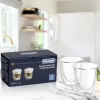 Набор чашек для капучино DeLonghi Cappuccino (2 шт), чашки 190 мл стеклянные с двойными стенками для кофе и чая