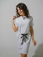 Платье-туника из 100% хлопкового трикотажа, с короткими рукавами и логотипом бренда BORMALISA серо-меланжевого цвета, размер 46/48