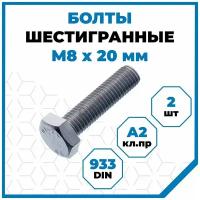 Болты Стройметиз 1.25 М8х20, DIN 933, класс прочности А2, 2 шт