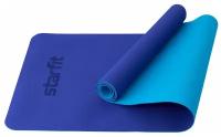 Коврик для йоги и фитнеса FM-201, TPE, 173x61x0,4 см, темно-синий/синий