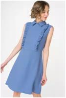 Приталенное платье с расклешенной юбкой, воротником и отделкой АДЛ 12432138001 Голубой 42