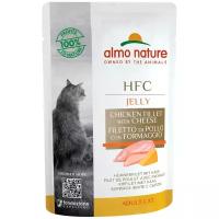 Влажный корм для кошек Almo Nature HFC, с куриным филе, с сыром (кусочки в желе)