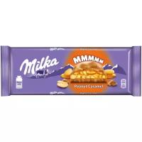 MILKA Молочный шоколад, с Карамельной начинкой, Арахисом и Воздушным рисом, Флоу-пак, 276гр