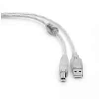 Кабель USB2.0 Am-Bm Cablexpert CCF-USB2-AMBM-TR-6 Pro экран и фильтр - 1.8 метра, прозрачный