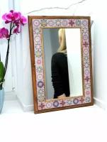 Зеркало в сиренево-фиолетовой раме с мозаикой из камня 43x63x2,5, камни 5x5 (36шт) см