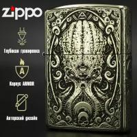 Зажигалка бензиновая Zippo Armor с гравировкой Ктулху