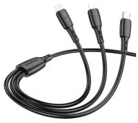 Кабель Borofone BX71, 3 в 1, microUSB/Lightning/Type-C - USB, 2 А, PVC оплётка, 1 м, чёрный 9430771