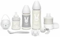 SUAVINEX Premium Бутылочка для новорожденных 150 мл + 270 мл + 360 мл, дозатор молока, пустышка физиологическая силиконовая соска, серый