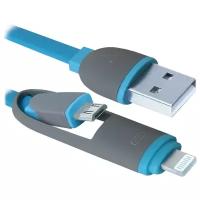 Кабель USB 2.0 A - micro USB 5pin (m-m) + Lightning 1м синий, USB10-03BP Defender