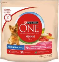 Корм сухой Purina One для взрослых собак мелких и карликовых пород с высоким содержанием говядины и рисом, 1,5 кг