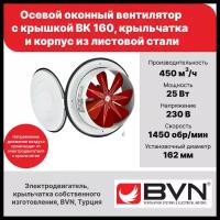 Вентилятор вытяжной оконный с крышкой BVN BK 160, диаметр 160 мм, 450 м3/час, 25 Вт, корпус и крыльчатка из листовой стали