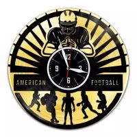 Американский футбол - настенные часы из виниловой пластинки (с золотой подложкой)
