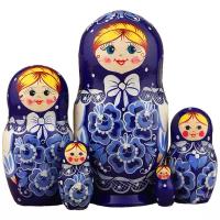 Матрёшки Без бренда Матрёшка «Гжель», синий платок, 5 кукольная, 17 см