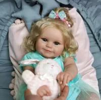 Кукла реборн NPK Doll большая, мягконабивная 60см. Кукла младенец Reborn Медди в бирюзовом платье