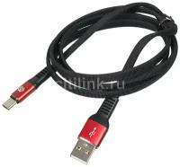 Кабель Digma USB (m)-USB Type-C (m) 1.2 м, черный/красный, плоский