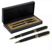 Ручки подарочные, 2 шт: капиллярная, шариковая поворотная, в кожзам футляре, «Империя», чёрные