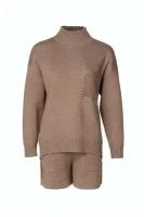 Костюм Nero su Bianco, свитер и шорты, свободный силуэт, карманы, пояс на резинке, трикотажный, размер u, бежевый