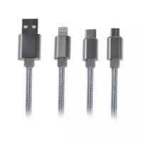 Кабель 3 в 1 LuazON, micro USB/Type-C/Lightning - USB, 2 А, 1 м, оплётка нейлон, серый 431038