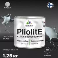 Краска-эмаль Pliolite всесезонная, зимняя, для всех типов поверхностей, антикоррозионная, RAL 7035, светло-серый, матовая, 1,25 кг