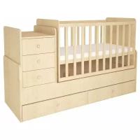 Кроватка Polini Kids Simple 1100 с комодом (трансформер), трансформер, поперечный маятник, натуральный