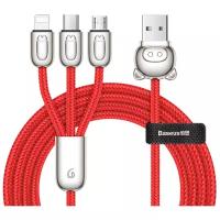 Кабель Baseus 3-in-1 USB Cable of Three Little Pigs USB For M+L+T (CAMLT-PG), 1.2 м, 1 шт., красный