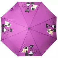 Мини-зонт FLIORAJ, автомат, 3 сложения, купол 116 см, 8 спиц, система «антиветер», чехол в комплекте, для женщин, фиолетовый