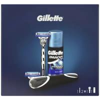 Набор Gillette подарочный: чехол, гель для бритья Extra Comfort 75 мл, бритвенный станок Mach3 Turbo