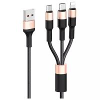 Кабель для айфон USB HOCO X26 Xpress 3 в 1 USB - Type-C + Lightning + MicroUSB, 2А, 1 м, черный+золотой