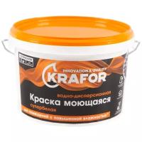 Краска водно-дисперсионная интерьерная моющаяся Krafor, латексная, 3 кг, супербелая