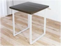 Стол кухонный Loft квадратный со столешницей цвета темного дуба из массива сосны 40 мм и белыми металлическими ножками, 70x70х75 см