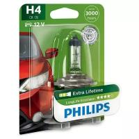 Лампа галогенная Philips LongLife EcoVision H4 (P43t, T16), 12В, 60/55Вт, 3100К, 1 шт