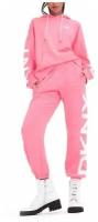 Джоггеры DKNY М розовые с эффектом выцветания и белым лого на штанине Pigment Dye Distressed Crackle Logo Jogger