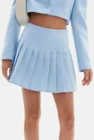 Юбка женская мини плиссе легкая костюм, голубой-M