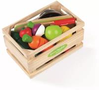 Набор фруктов и овощей Janod с дуршлагом и деревянным ножом в ящике