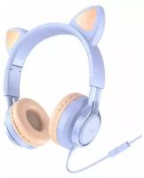 Наушники проводные Кошачьи ушки Hoco W36 Cat ear headphones с микрофоном, голубые