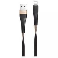 Кабель USB - Apple 8 pin HOCO U39 Slender, 1.2м, плоский, 2.4A, ткань, цвет чёрный, золотая вставка