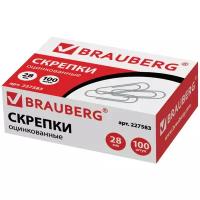 Скрепки BRAUBERG 28 мм, оцинкованные, 100 шт., в картонной коробке