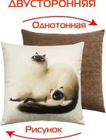 Подушка декоративная матех FLUFFY. КОТ И котенок 33*33*10. Цвет молочный, бирюзовый, темно-коричневый, арт. 62-486