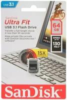 Накопитель USB flash SanDisk Накопитель USB flash 64ГБ SanDisk Ultra Fit SDCZ430-064G-G46, черный (USB3.1)