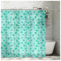 Колорит Штора для ванной комнаты «Ракушки», 180x180 см, полиэтилен, цвет зелёный